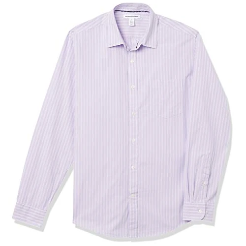 Amazon Essentials Men's Regular-Fit Long-Sleeve Casual Poplin Shirt, Lavender White Double Stripe, XL