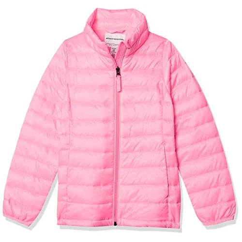 Amazon Essentials Doudoune Légère à Col Montant, Paquetable et Résistante à L’Eau Fille, Rose Fluo, 8 ans