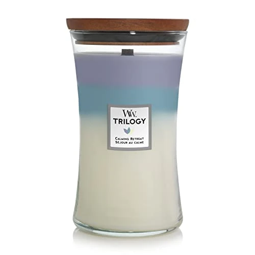 WoodWick Trilogy vela perfumada grande en forma de reloj de arena con Pluswick Innovation, Retiro de paz