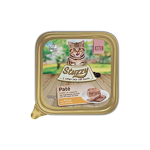 Mister Stuzzy Wet Food for Cats Puppies with Chicken Flavor, Pate and Meat Line in Pieces – Total 3.2 kg (32 x 100 g Tubs)