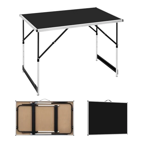 WOLTU CPT8121sz,1 Picknicktafel campingtafel inklapbaar en Hoogte verstelbaar,Balkontafel in aluminium en MDF,Zwart