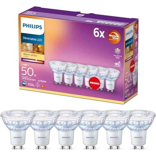 Offerta a tempo: Philips LED Faretto 6 pz, Equivalente a 50W, Attacco GU10, Luce Bianca Calda, Dimmerabile - 59% da 27.99 € a 11.49 €