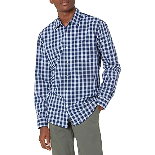 Offerta a tempo: Amazon Essentials Camicia Casual in Popeline a Maniche Lunghe vestibilità Regular Uomo, Blu Grigio Motivo Scozzese, XS - 0.00% da 9.88 € a 9.88 €