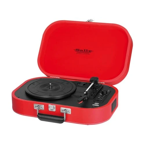 Trevi TT 1020 BT, 33, 45 und 78 RPM Vinyl-Plattenspieler, Tragbarer Plattenspieler mit Kabelloser Verbindung, MP3, USB und Kodierfunktion, mit Integrierten Stereo-Lautsprechern, Vintage-Modell, Rot