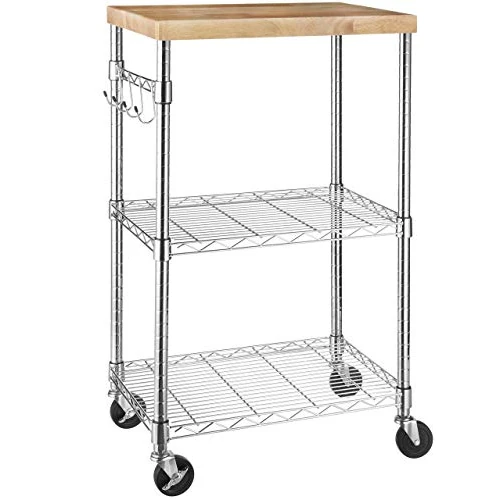 Limitiertes Angebot: Amazon Basics 3-Ebenen Servierwagen mit Abnehmbarer Holzplatte sowie höhenverstellbaren und 2 verchromten Böden mit Einer Gesamt-Tragkraft von 79.5 kg, 53 x 38 x 92 cm, Holz/Chrom von 39.08 EUR auf 36.45 EUR (Spare 7%)