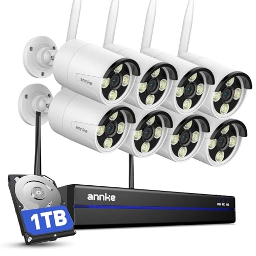 ANNKE 3MP Wireless WiFi Surveillance Kit 8CH 5MP NVR with 1TB Hard Drive, 8 IP Surveillance Cameras, 30m IR Night Vision, Outdoor Audio Recording