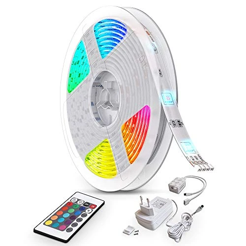 B.K.Licht 10 m LED Strip Lights, Self Adhesive String Lights, Dimmable, 300 LEDs, Colour Changing, Comes with Remote Control and Transformer 230V, IP20