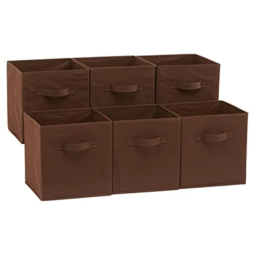 Offerta a tempo: Amazon Basics Cubo/organizer portaoggetti pieghevole in tessuto, con maniglia,(confezione da 6), Marrone, Tinta Unita, 26.67 x 26.67 x 27.94 cm - 21% da 23.99 € a 19.07 €