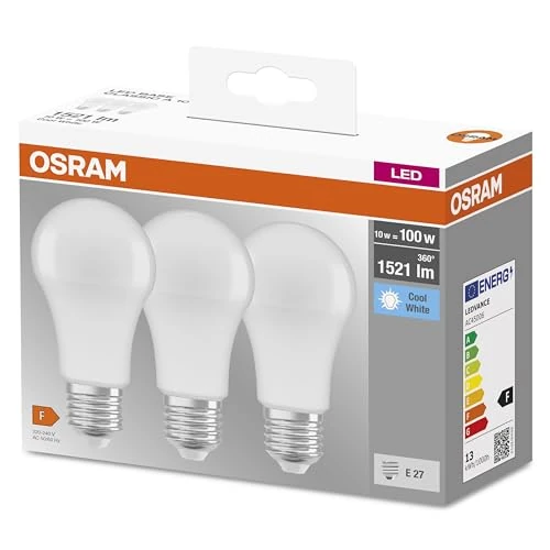 Limited offer: Osram LED Lamp/E27 Base/Cool White 4000K/Replaces 100 W Incandescent Bulbs/13 W/Frosted/LED Base Classic A, Pack of 3] from 7.98 EUR to 7.24 EUR (save 9%)