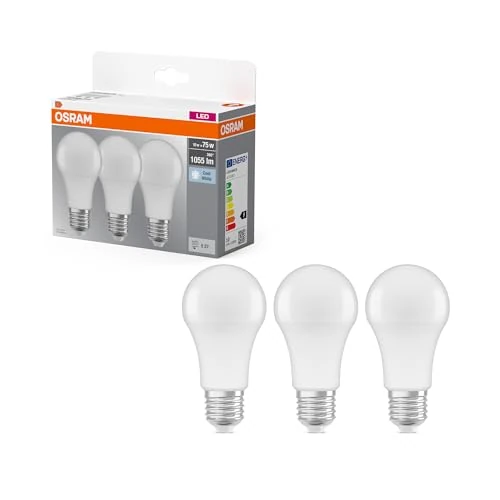 Offerta a tempo: Osram LED Base Classic Lampadina con attacco E27, non dimmerabile, sostituisce 75 Watt, opaco, bianco freddo, 3 pezzi - 50% da 6.99 € a 3.51 €