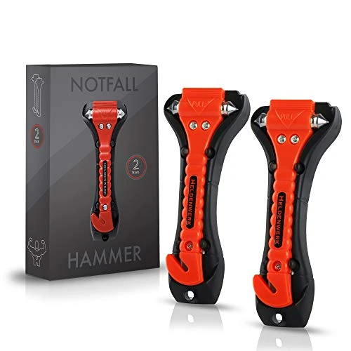 Offerta a tempo: Heldenwerk Martello di emergenza per auto con taglia cinture - Set di 2 Martelletto rompivetro auto con punte indurite - Martello di sicurezza - 0.00% da 19.95 € a 19.95 €