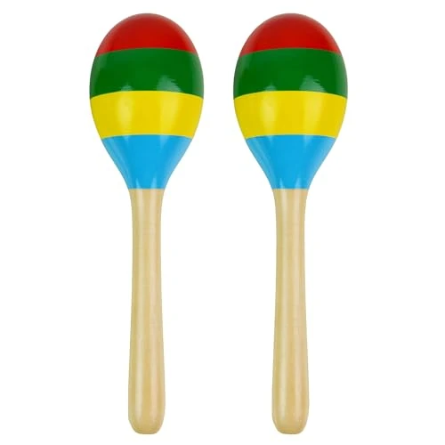 A-Star Coppia di maracas multicolori in legno - Sonaglio shaker da 20 cm, strumento ritmico a percussione