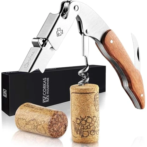 Oferta limitada: CORKAS Wine Key - Sacacorchos profesional hecho a mano para camarero, abridor de vino compacto con doble bisagra, cortador de papel de aluminio y abrebotellas, regalos para Severs, Sommelier de 14.99 EUR a 14.99 EUR (ahorro 0%)