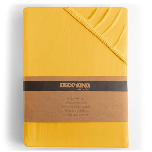 Limited offer: DecoKing Fitted Sheet Emperor 100% Combed Cotton Soft Jersey Bed Sheet 180x200-200x200 cm Yellow Amber from 21.54 EUR to 21.54 EUR (save 0%)