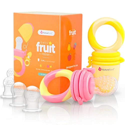 Limited-time offer: NatureBond Baby Food Feeder/Fruit Feeder Pacifier Nibbler (2 Pack) - Infant Teething Toy Teether Weaning in Appetizing Colors | + Additional Silicone Sacs from $19.99 to $13.99 (save 30%)