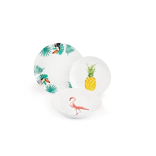 Limited offer: Excelsa Tropical 18-Piece Dinnerware Set, White Porcelain with Decorations from 156.00 EUR to 156.00 EUR (save 0%)