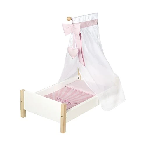 Offre limitée : roba Lit de Poupée en Bois Scarlett - Inclus Textile Rose - Couverture + Oreiller + Ciel de Lit - Blanc / Naturel de 42.90 EUR à 42.90 EUR (remise 0%)