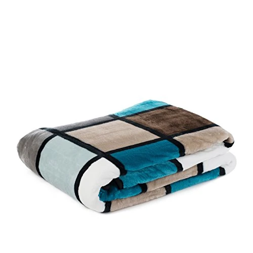 Gözze - Soft Blanket, Cashmere Feel, High Fabric Weight 500 g/m², Antigua, 150 x 200 cm - Aqua/Taupe/Petrol