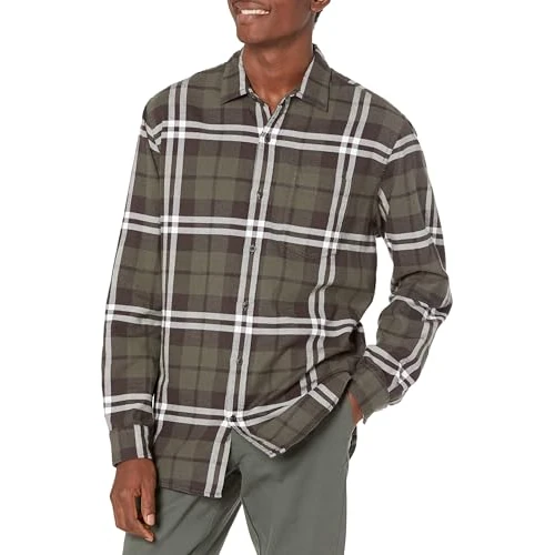 Limitiertes Angebot: Amazon Essentials Herren Langarmhemd aus Flanell (in Übergröße erhältlich), Olivgrün Karomuster, M von 23.70 EUR auf 20.14 EUR (Spare 15%)