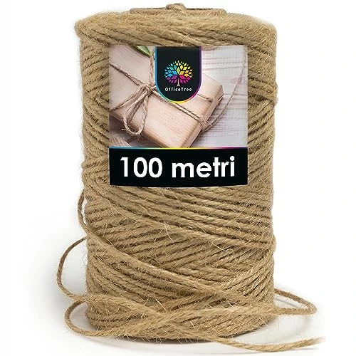 OfficeTree Cuerda Manualidades 100 m - Cuerda de Yute 1 Rollo - Producto Natural de para el Hogar, Jardinería, Artesanía y Decoración