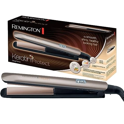 Oferta ograniczona: Remington prostownica do włosów, powłoka z keratyną i olejkiem migdałowym, PRO+ dla zdrowej stylizacji, zakres temp. 150-230°C, funkcja Turbo, ruchome płytki, etui, brązowa, Keratin Protect S8540 z 94.90 EUR na 94.90 EUR (znizka 0%)