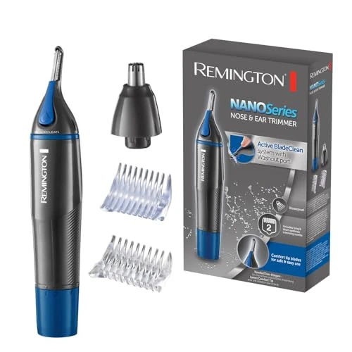Oferta limitada: Remington Cortapelos Nariz y Orejas Nano Series - Recortador Pelos Nariz, Orejas y Cejas, Recortador Vertical, Cabezal de Corte Rotativo, 2 Peines, Resistente al Agua - NE3850 de 13.99 € a 13.99 € (ahorro 0.00%)