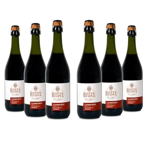 Offerta a tempo: BotteBuona Vino Rosso Frizzante Lambrusco Emilia IGT, Gusto Pieno, 8% Vol, Confezione con 6 Bottiglie da 750 ml - 33% da 26.91 € a 17.94 €