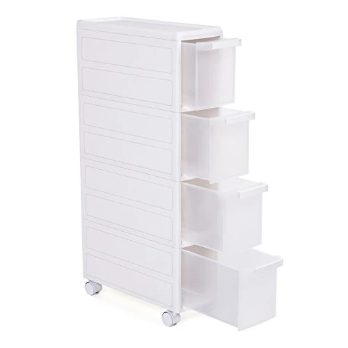 Limited-time offer: SONGMICS KFR05W 4 Drawer Recess Shelving Unit 2 Piece Separately Use Kitchen Bathroom Shelving Stand Utility Trolley with Wheels 84.5cm High White, Modern from 49.99 GBP to 49.99 GBP (save 0%)