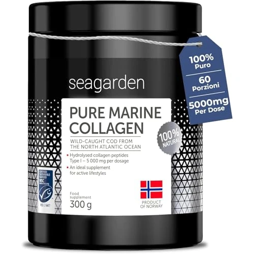 Pure Marine Collagen Powder - 5000mg - Hydrolyzed Collagen Peptides Type 1 - Supplements for Women and Men, for Hair, Skin and Nails - Unflavored, 300g, 60 Servings