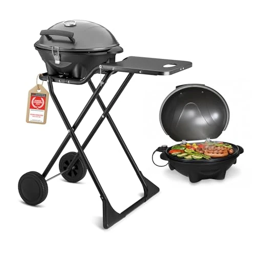 Oferta limitada: TZS First Austria - Barbacoa eléctrica 2 en 1 de mesa y suelo 2400W - BBQ plegable para balcón y terraza con tapa y carrito - Parrilla esférica con termómetro y bandeja recogegrasas de 159.95 € a 159.95 € (ahorro 0.00%)