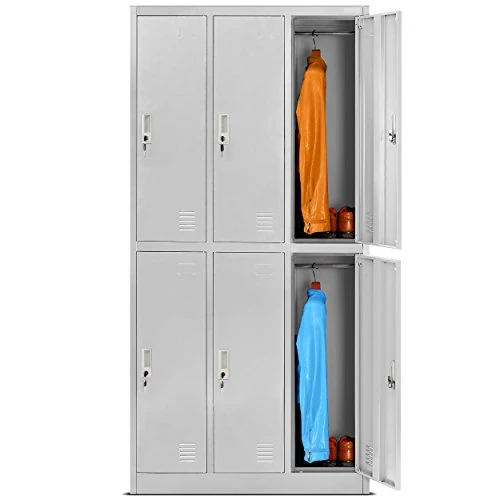 Jan Nowak Casier vestiaire 3B2A Armoire Metallique 6 Compartiments Revêtement en Poudre 185 cm x 90 cm x 45 cm (Gris)