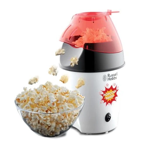 Russell Hobbs Máquina para Hacer Palomitas Fiesta - Palomitas Caseras, Sin Grasa Ni Aceite, Capacidad 12 Tazas, Incluye Cuchara de Medición, Tapa Extraíble, 1200 W, Blanco y Rojo - 24630-56