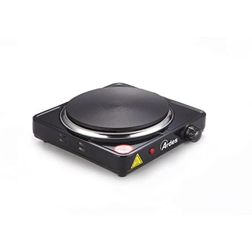 Ardes TIKAPPA AR1F19 – Piano cottura elettrico con piastra in ghisa da 18,5 cm, potenza 1500 W, termostato regolabile e design compatto in acciaio verniciato, nero
