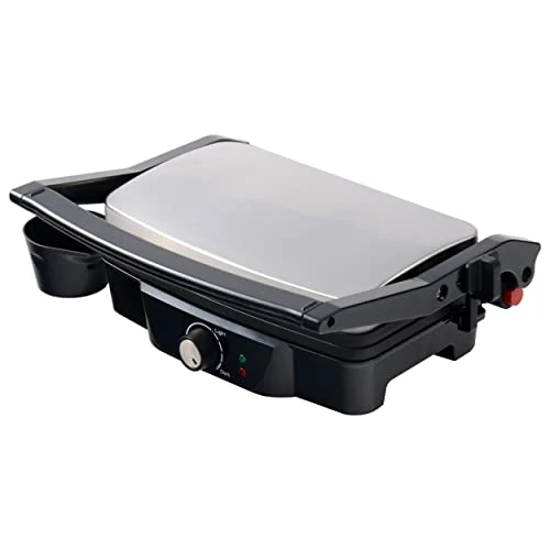 ARDES AR1S20 Professionele elektrische grillpan, 1500 W, elektrische plaat voor broodjes en piadines, grillpan met platen met antiaanbaklaag (27,8 x 17 cm), zwart en staal