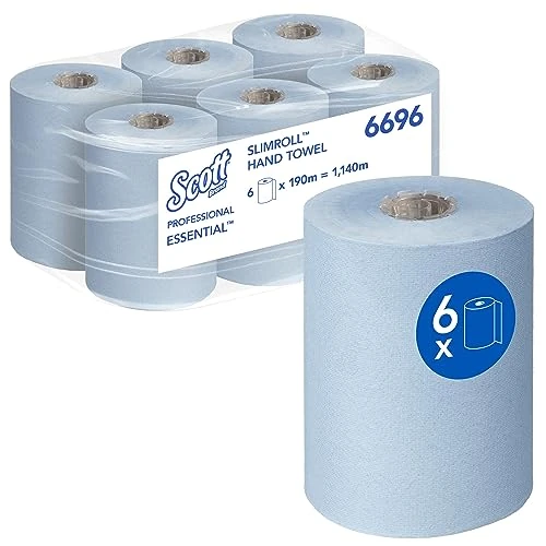 Offre limitee: Scott Essential Essuie-mains en rouleaux Slimroll 6696 – Papier bleu 1 pli – AirflexTM, Recyclé, Absorbant, Séchage rapide – 6 x 190 m (1 140 m au total) de 60.99 EUR a 51.79 EUR (economie 15%)