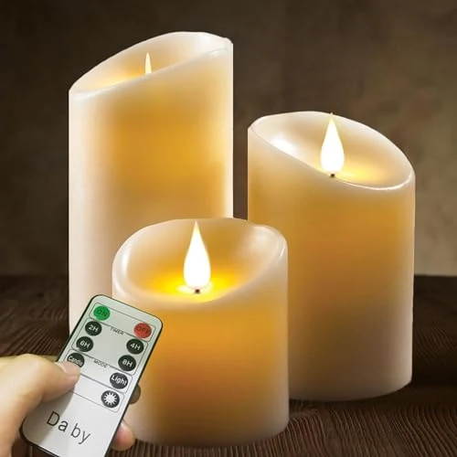 Limited offer: Da by Flameless Candles 10cm,12.5cm,15cm Set of 3 Realistic Dancing LED Flickering Wick for Parties,Home,Public Elegant Events, Battery Powered, 10-Key Re from 25.99 EUR to 25.99 EUR (save 0%)