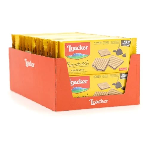 Offerta a tempo: Loacker, Sandwich Chocolate, Biscotti Wafer con 2 Sottolissime Cialde Croccanti Farcite con Cuore di Crema al Cacao e Cioccolato, Ideale come Snack o Dessert, Formato Convenienza, 28 Confezioni da 75g - 34% da 30.02 € a 19.76 €