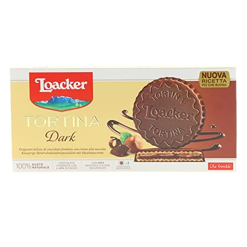 Loacker - Tortine Gran Pasticceria Dark Hazelnut - Waffeln mit dunkler Schokolade und gefüllt mit 100% italienischer Haselnusscreme - Snacks und Snacks - 12 Schachteln mit je 3 Törtchen