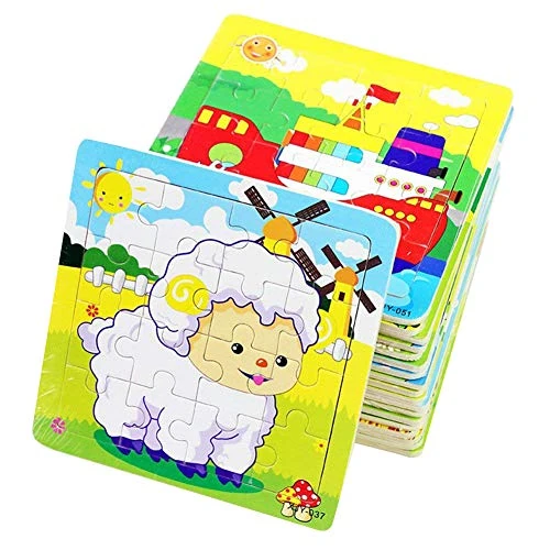 PROW® Scies sauteuses en bois 16 pcs composées Bambin Jouet Éducatif Elephant Puppy Little Lamb Ship Train Plane Goose Vache tigre Cock Grenouille Éducation sécuritaire Apprendre des jouets (12 packs)