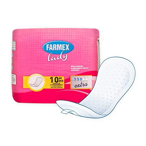 Offerta a tempo: Farmex Pannolino Lady Assorbente Incontinenza – Assorbenza Extra con Tecnologia Odor Free per Incontinenza Leggera – Delicato ed Asciutto sulla Pelle (10 pz) - 58% da 5.46 € a 2.29 €