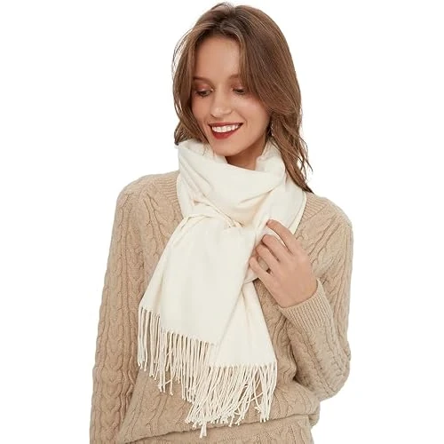 Offerta a tempo: maamgic Sciarpa Donna Invernale, Bianco Crema Non Bianco Puro | morbida al tatto come il cashmere, delicata sulla pelle, con frange, stola, oltre 20 colori, idea regalo - 20% da 19.99 € a 15.99 €