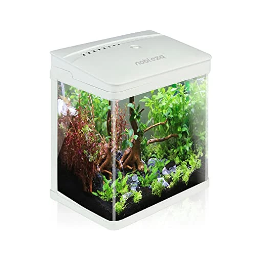 Offerta a tempo: Nobleza - Nano Acquario in Vetro e Plastica per Pesci Acqua Tropicali con Illuminazione a LED e Filtro Inclusa. 7 Litri, Colore Bianco. - 21% da 62.91 € a 49.71 €