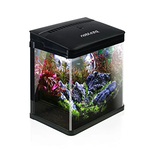 Offerta a tempo: Nobleza - Nano Acquario in Vetro per Pesci Acqua Tropicali con Filtro Inclusa. 7 Litri, Color Nero. - 21% da 62.91 € a 49.71 €