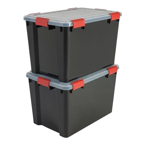 Offerta a tempo: Iris Ohyama, Scatole Portaoggetti Ermetiche in Plastica, 70L, Set di 2, Nero, Coperchio Impermeabile, con Chiusura, Impilabile, Per Esterni, Garage, Vestiti, Antipolvere, Senza BPA, AT-LD - 64% da 49.99 € a 17.99 €