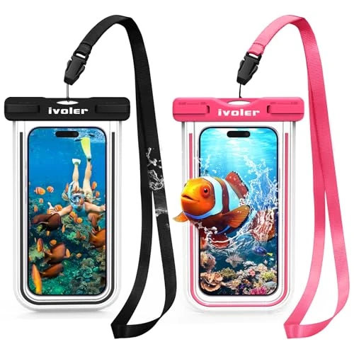 Offerta a tempo: iVoler [2 Pezzi Custodia Impermeabile Smartphone IPX8, Sacchetto Impermeabile Cellulare fino a 7.0'', Universale Cover Subacquea per iPhone 17/16/15 Pro Max, Samsung Galaxy, Xiaomi (Nero+Rosa) - 31% da 12.99 € a 8.98 €