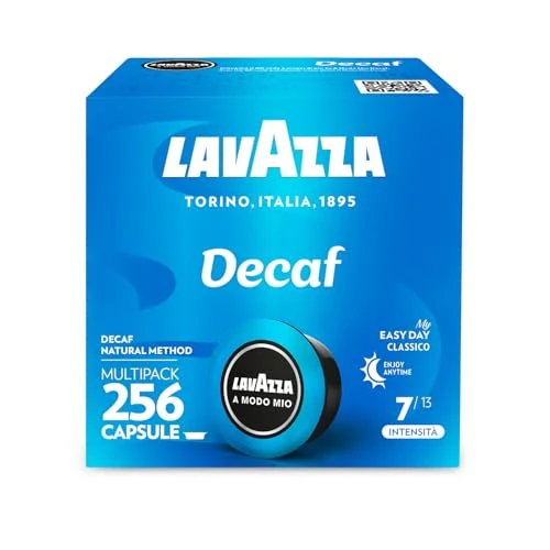 Lavazza A Modo Mio Dek Cremoso, 256 Capsule Caffè, per un Espresso Decaffeinato con Note Aromatiche di Mandorle e Canditi, 100% Arabica, Intensità 7/13, Tostatura Media, 16 Confezioni da 16 Capsule
