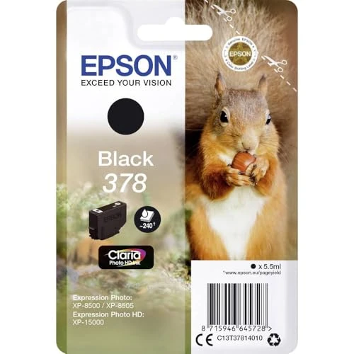 Epson 378 Black Squirrel Genuine, Claria Photo HD Ink Cartridge, Standard Capacity