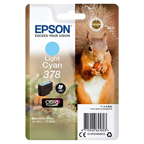 Epson 378 Serie Scoiattolo, Cartuccia Originale Getto d'Inchiostro Claria Photo HD, Formato Standard, Ciano Chiaro