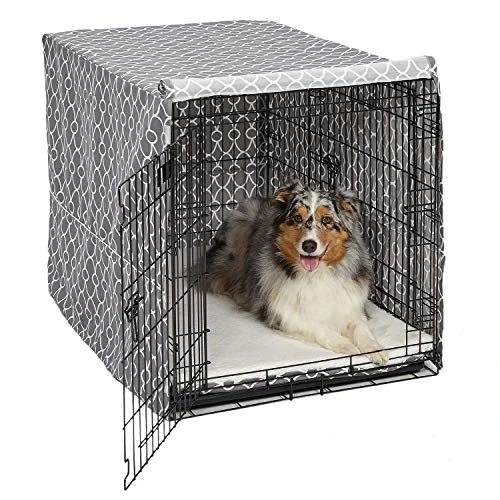 Limited offer: MidWest Homes for Pets Large Dog Crate Cover with Teflon Fabric Protector, Poly-Cotton Privacy Kennel Cover Fits Most 42-inch Crates, Gray Designer Print, Washable, Reduces Barking, CVR42T-GY from 35.09 EUR to 29.23 EUR (save 17%)