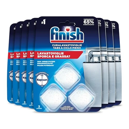 Offerta a tempo: Finish Curalavastoviglie a Ciclo Pieno, 8 Confezioni da 3 Pastiglie di Cura Lavastoviglie, Additivo per una Lavastoviglie Pulita dai Residui di Grasso e Sporco - 18% da 31.92 € a 26.32 €